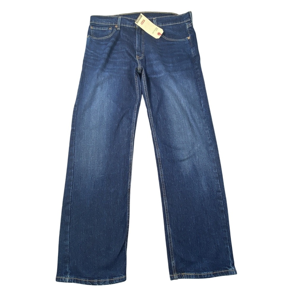 Levis 505 Jeans Mens 38x30 Blue Whiskering Denim Straight Leg Cotton Chore NEW